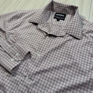 Bonobos Slim Fit Button Up Shirt Men’s L Red White Plaid Stretch Lightweight EUC